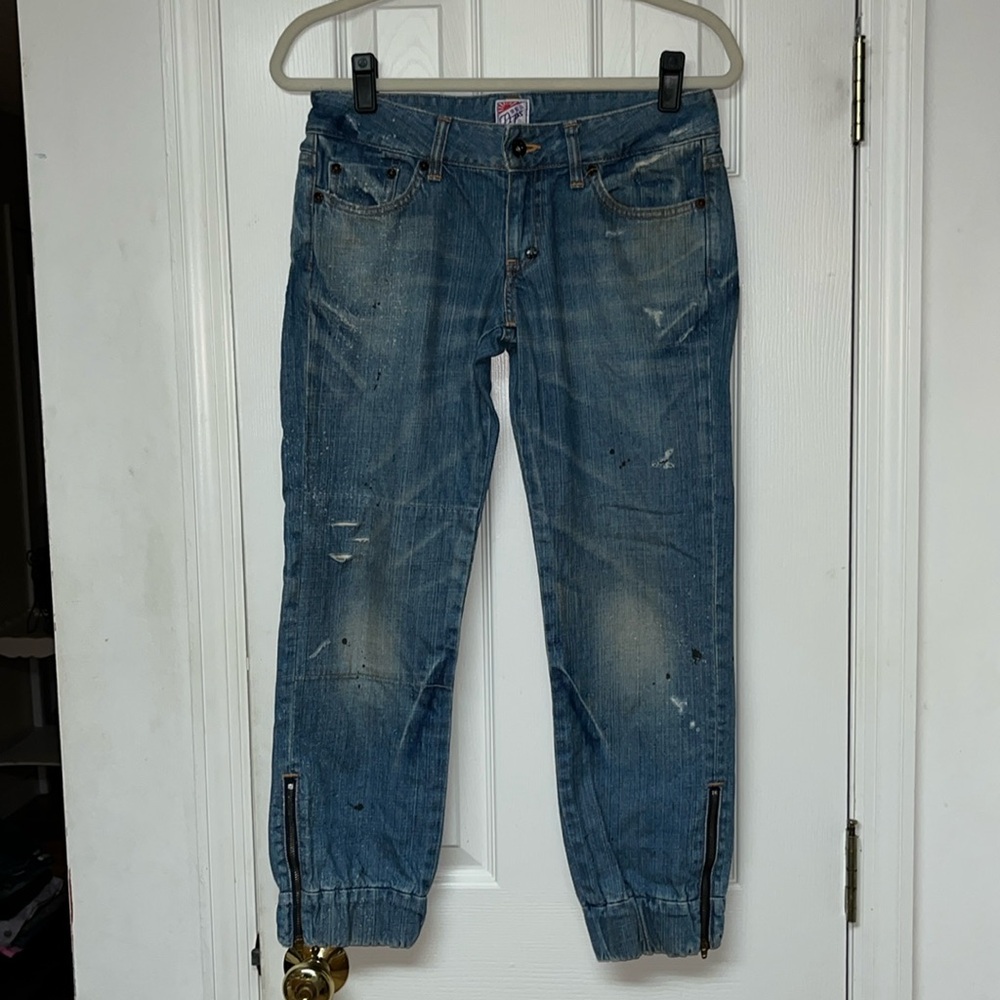 Prps Japan Vintage Distressed & Destroyed Cropped Cinched Hem Denim Jeans